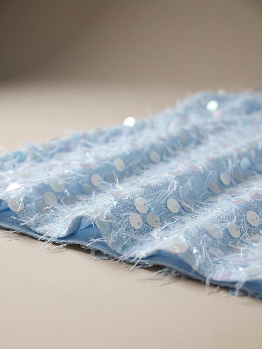 Pul İşlemeli Boyundan Bağlamalı Mini Elbise Açık Mavi