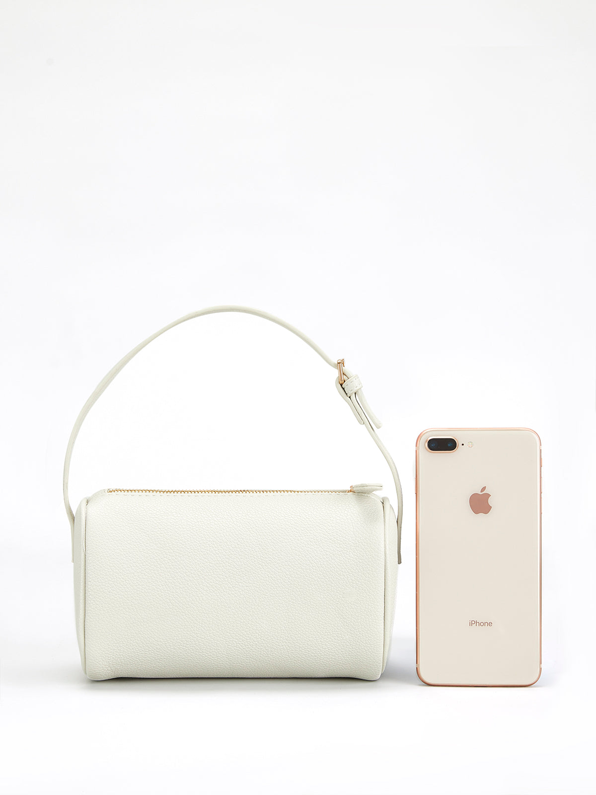 Mini El Çantası Ekru Altın Detaylı Suni Deri