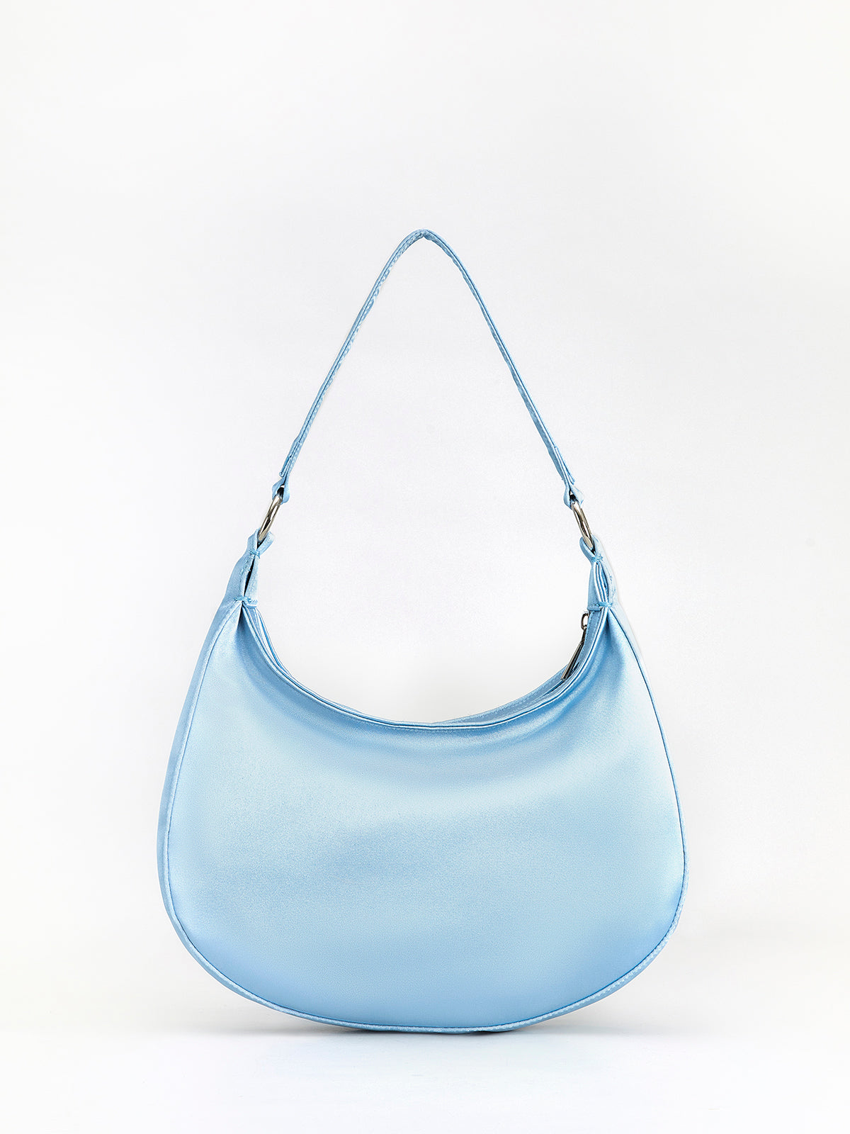 3D Çiçek Fermuarlı Hilal Çanta Açık Mavi