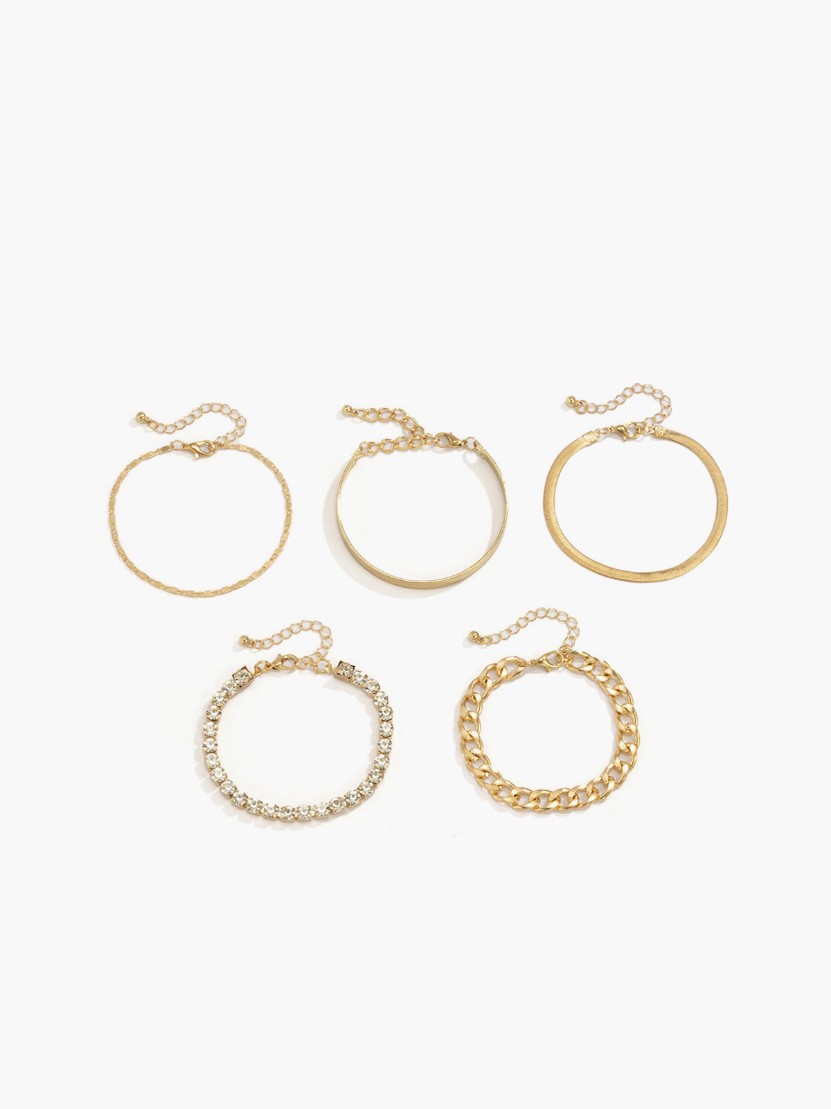 5 Adet Rhinestone Yılan Zinciri Bilezik Altın