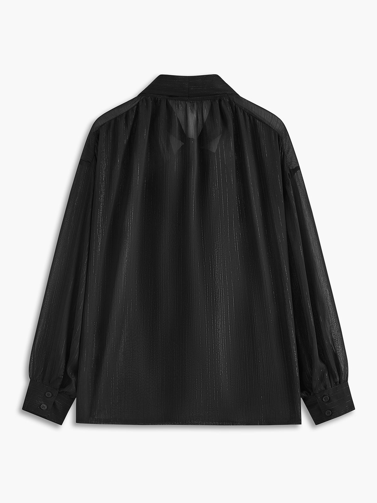 Zarif Bağcık Detaylı İnce Şifon Bluz Siyah Uzun Kollu