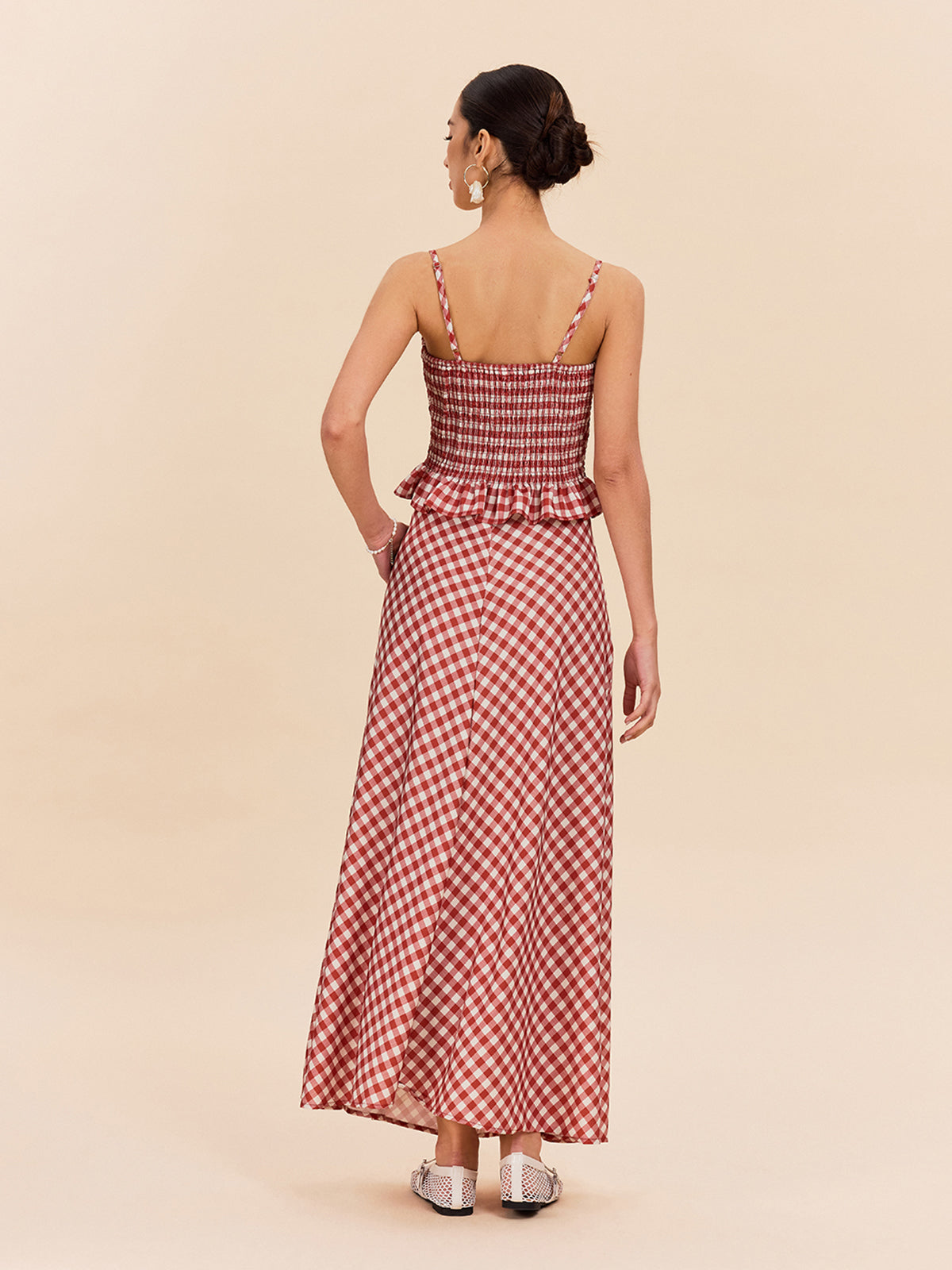 Kareli Cepli Maxi Etek Kırmızı Vintage Tarzı