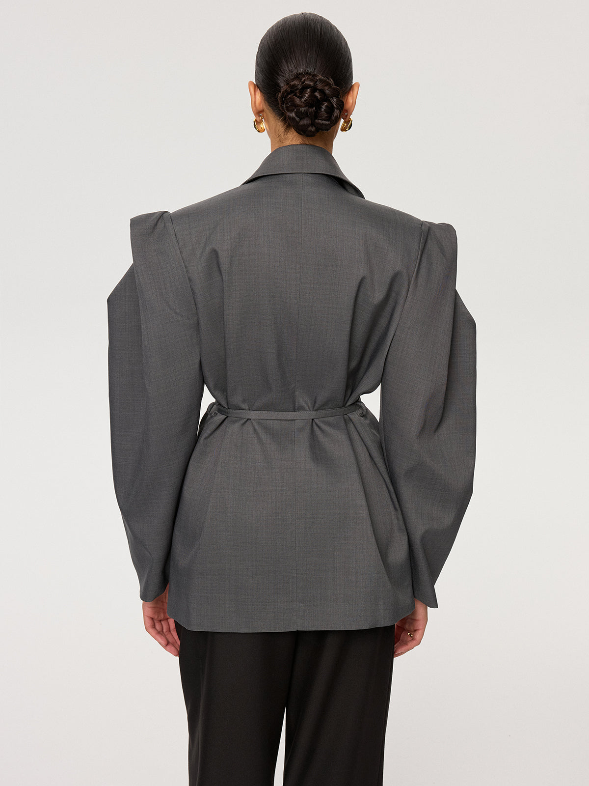 Kemerli Uzun Kollu Blazer Gri Bağcıklı