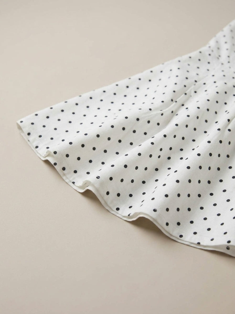 V Yaka Puantiyeli Mini Elbise Beyaz Siyah Halter Yaka