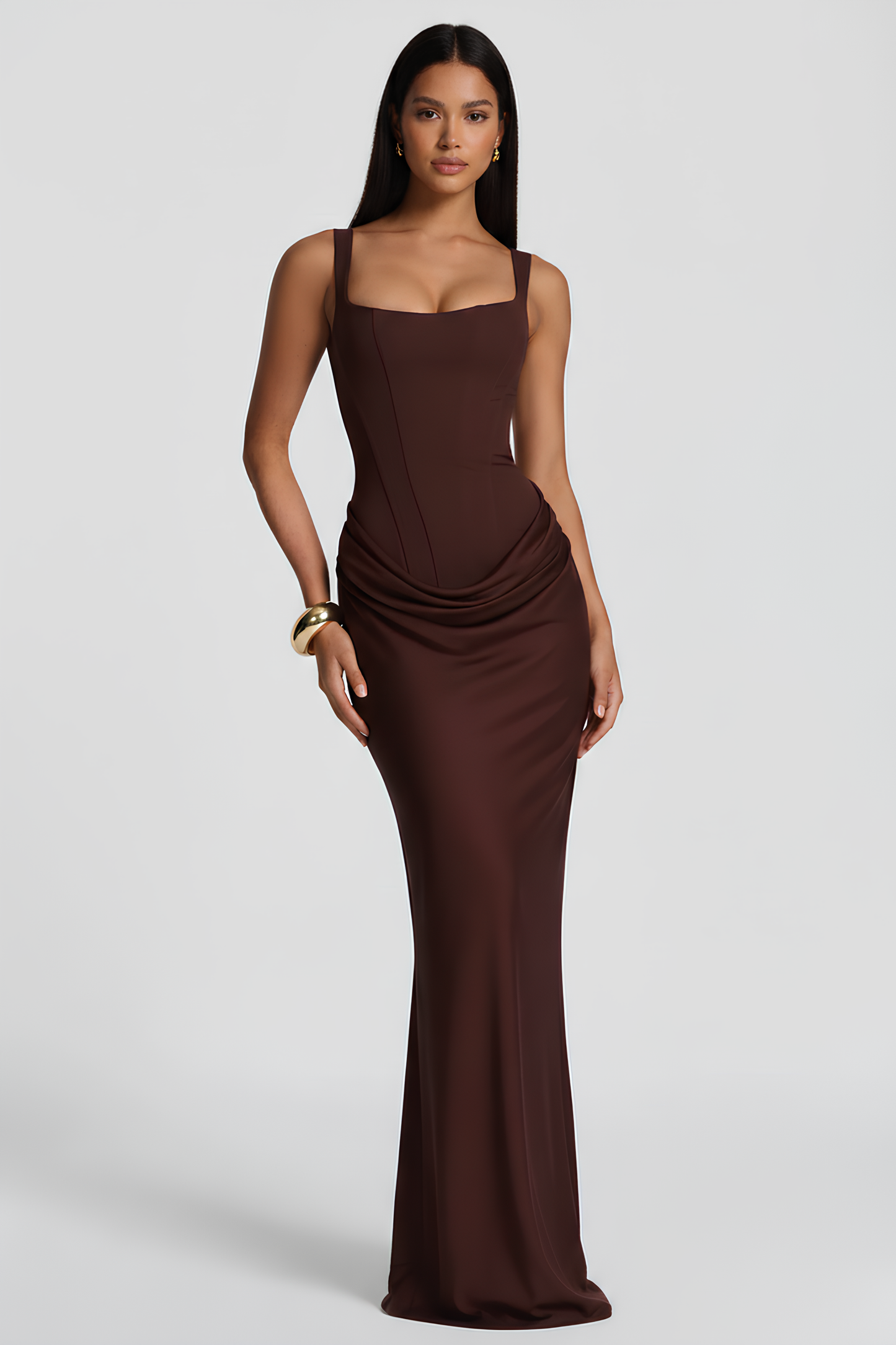 Arkası Bağcıklı Bordo Maxi Elbise