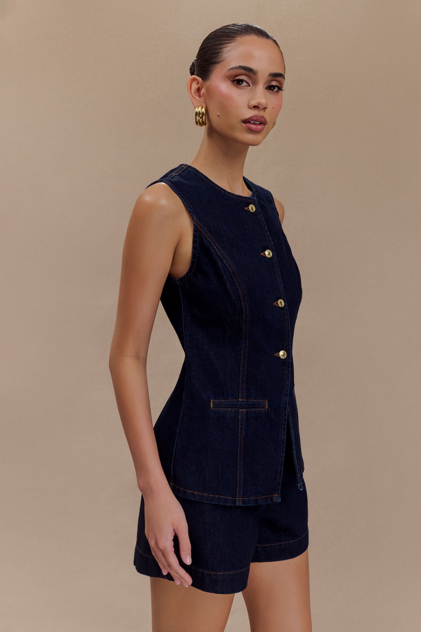 ROF Abel Denim Düğmeli Üst - İndigo Mavi