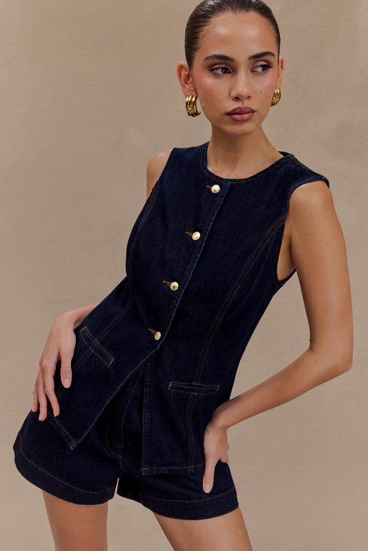 ROF Abel Denim Düğmeli Üst - İndigo Mavi