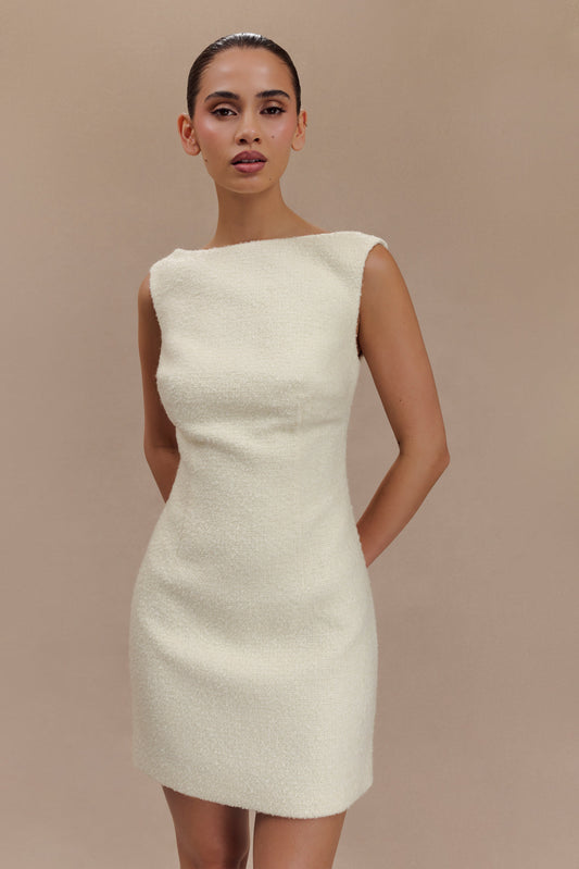 ROF Angela Dokulu Buklet Mini Elbise - Fildişi