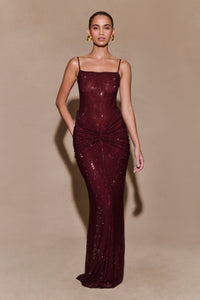 ROF Roisin Diamante Saten Maxi Elbise - Maun