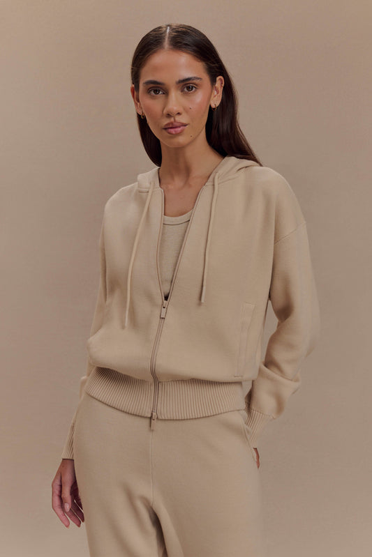 ROF Sami Fermuarlı Önü Örgü Kapşonlu - Camel