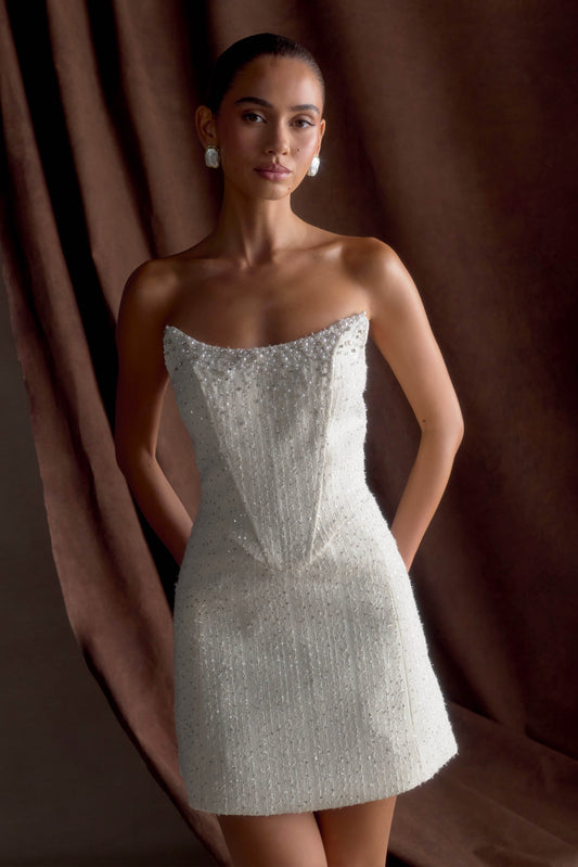 ROF Lorrie Tüvit Korse Mini Elbise - Beyaz