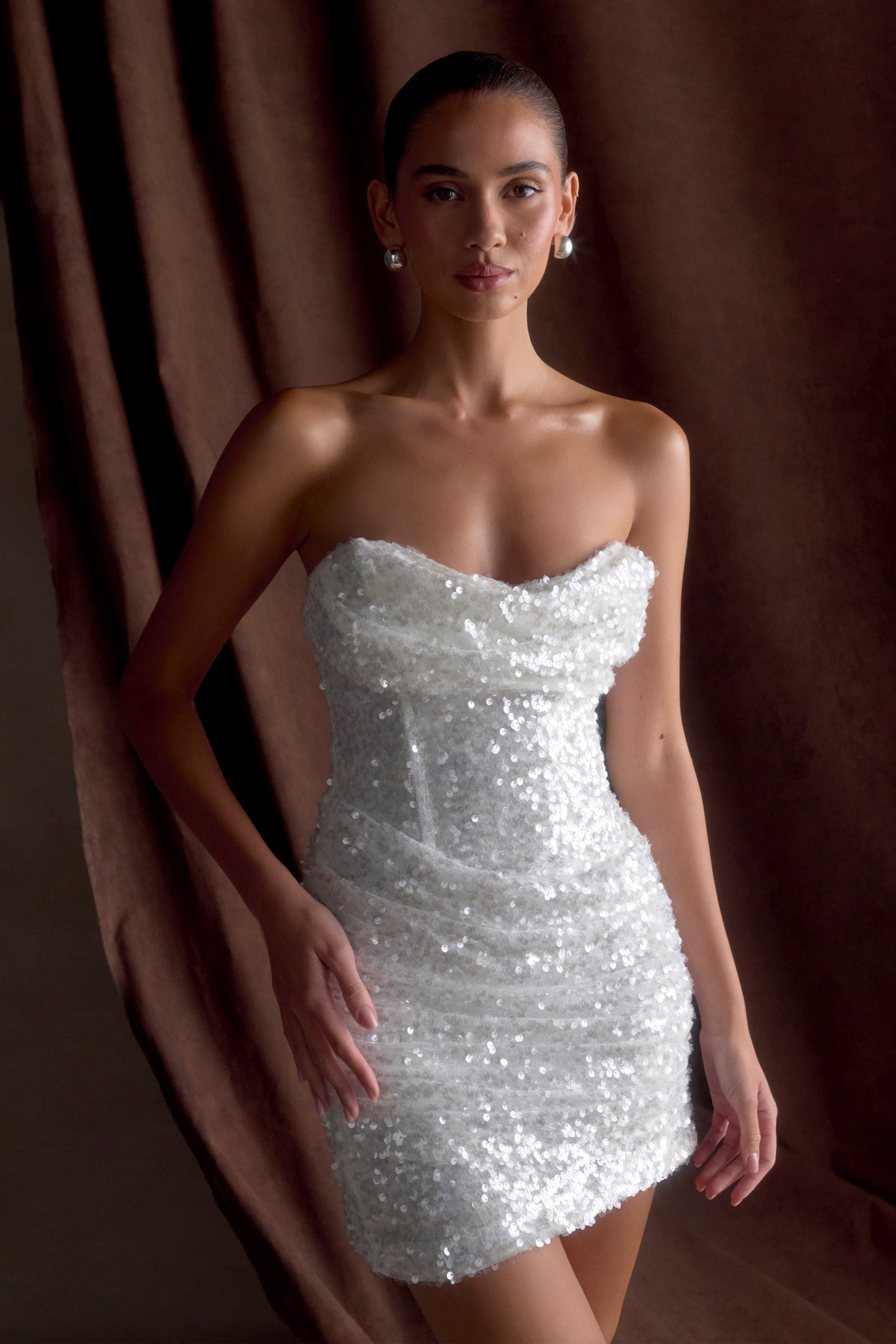 ROF Nala Straplez Payet Mini Elbise - Beyaz