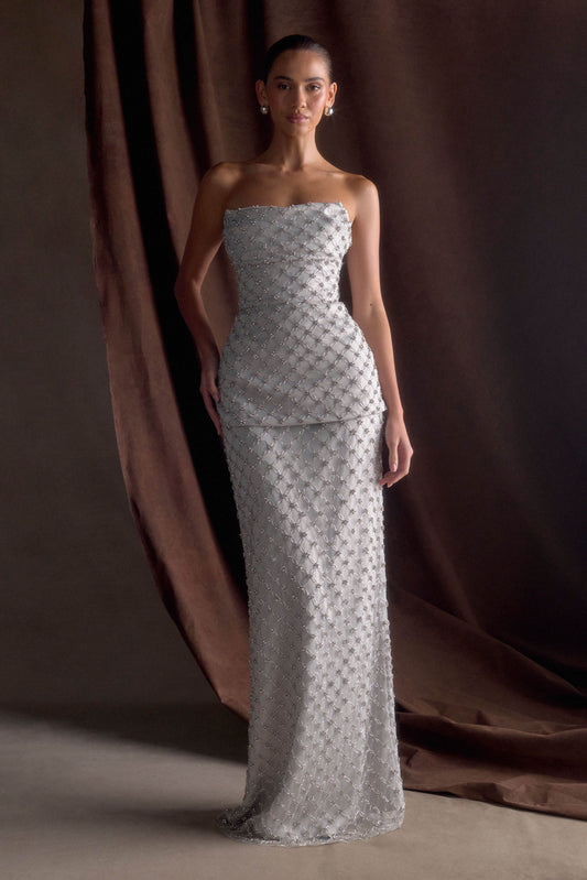 ROF Zuri El Boncuklu İşlemeli Uzun Etek - Gümüş