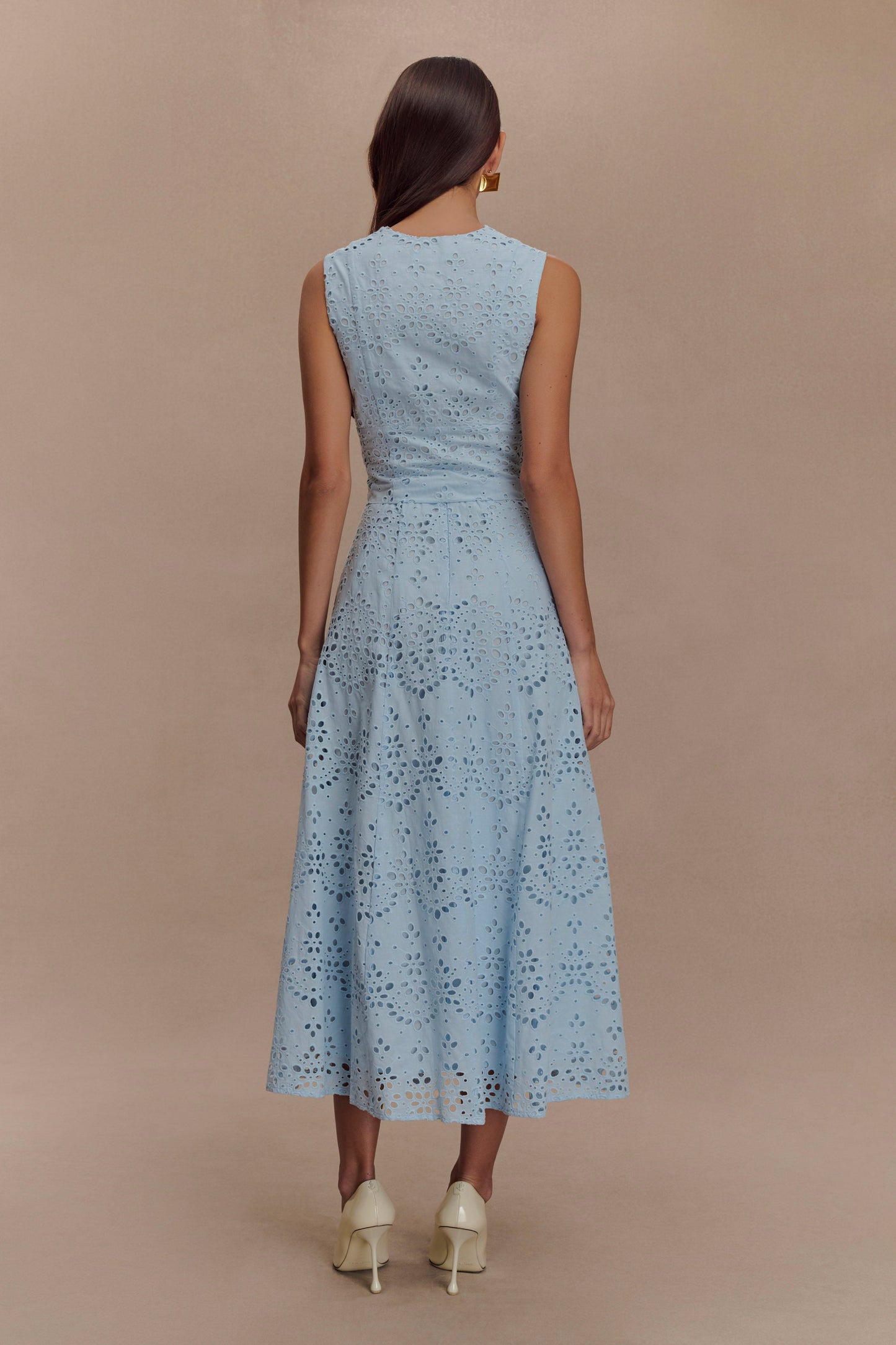 ROF Arla Broderie Midi Etek - Soluk Peygamber Çiçeği Mavisi