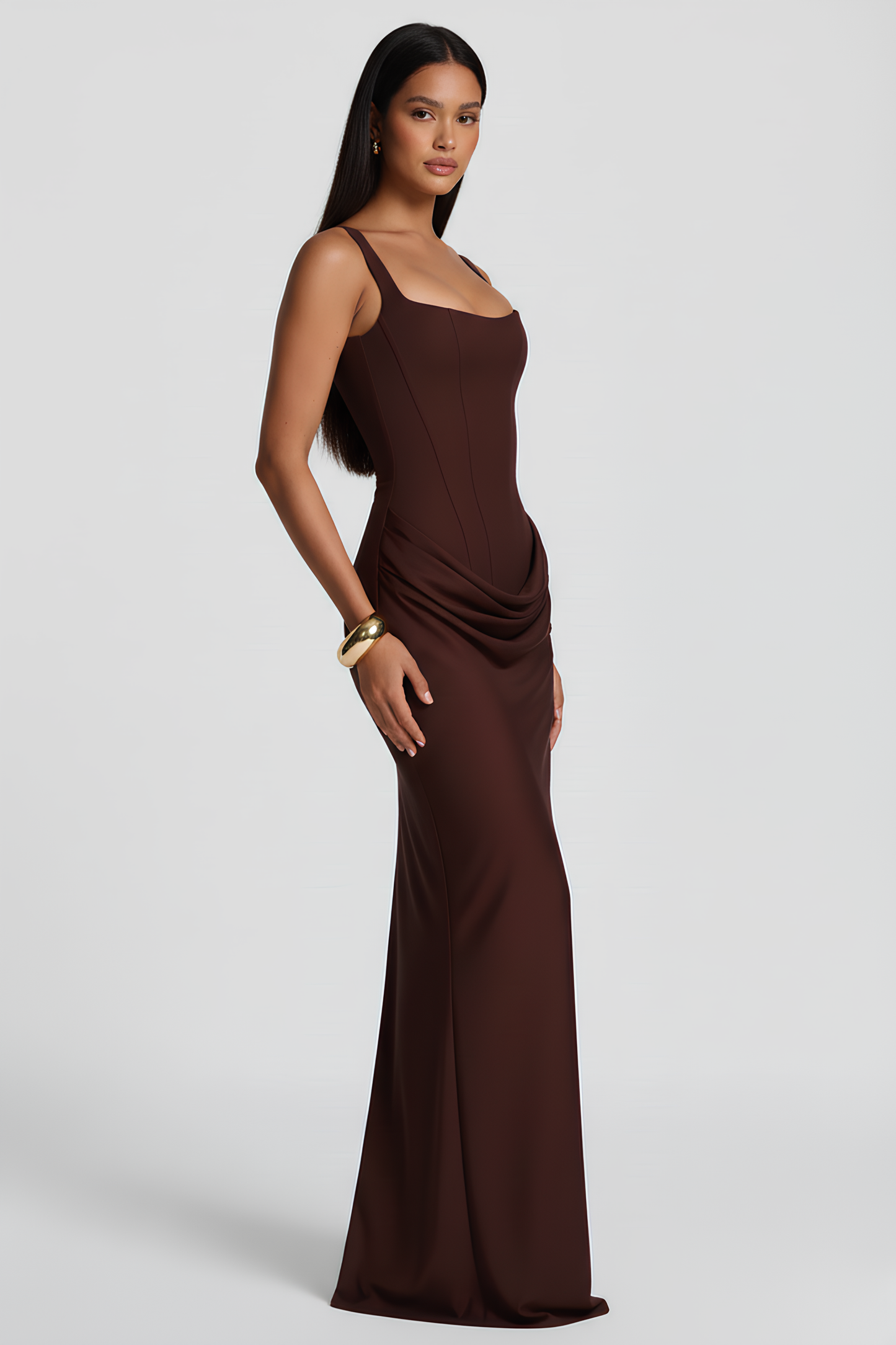 Arkası Bağcıklı Bordo Maxi Elbise