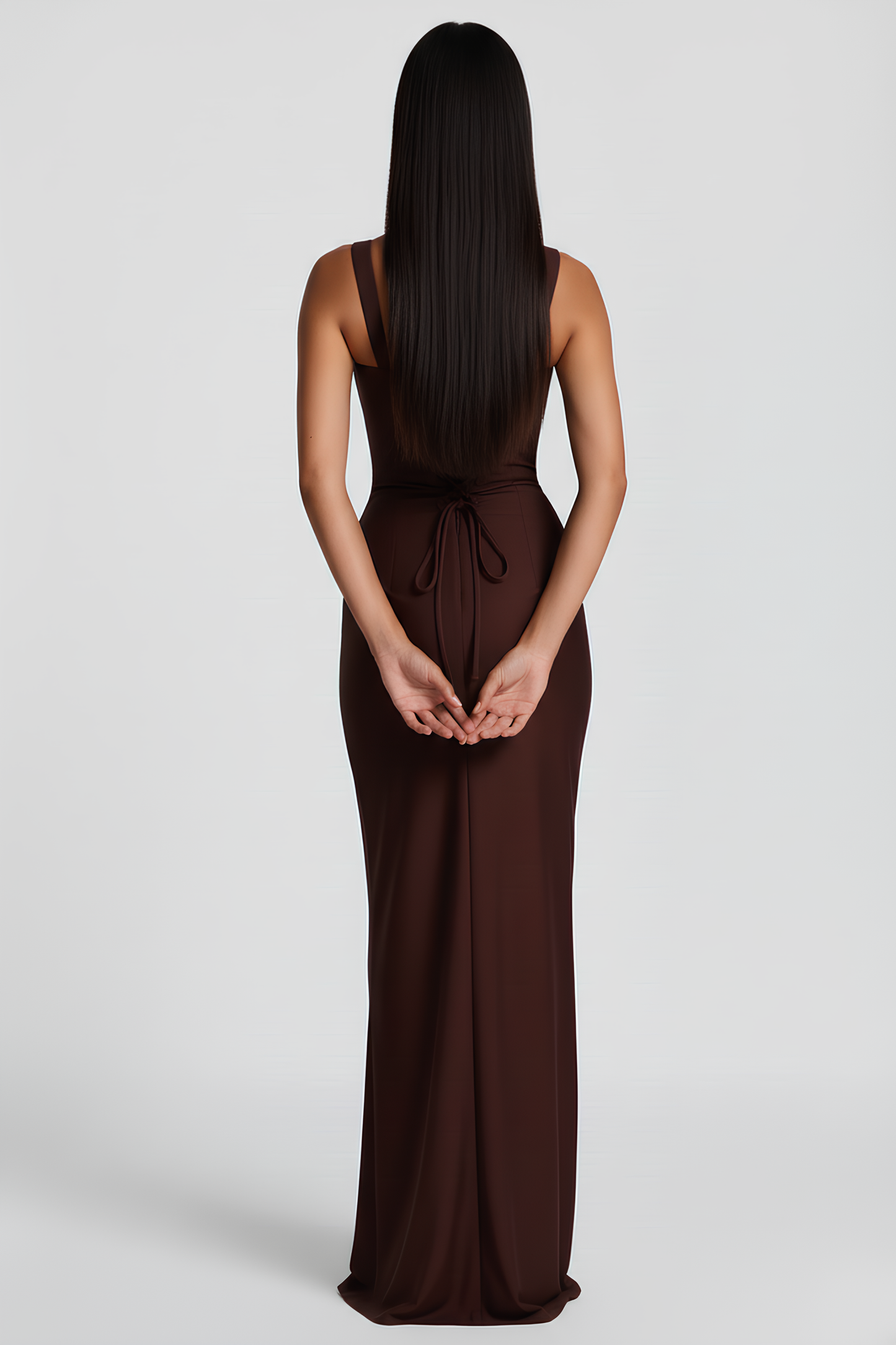 Arkası Bağcıklı Bordo Maxi Elbise