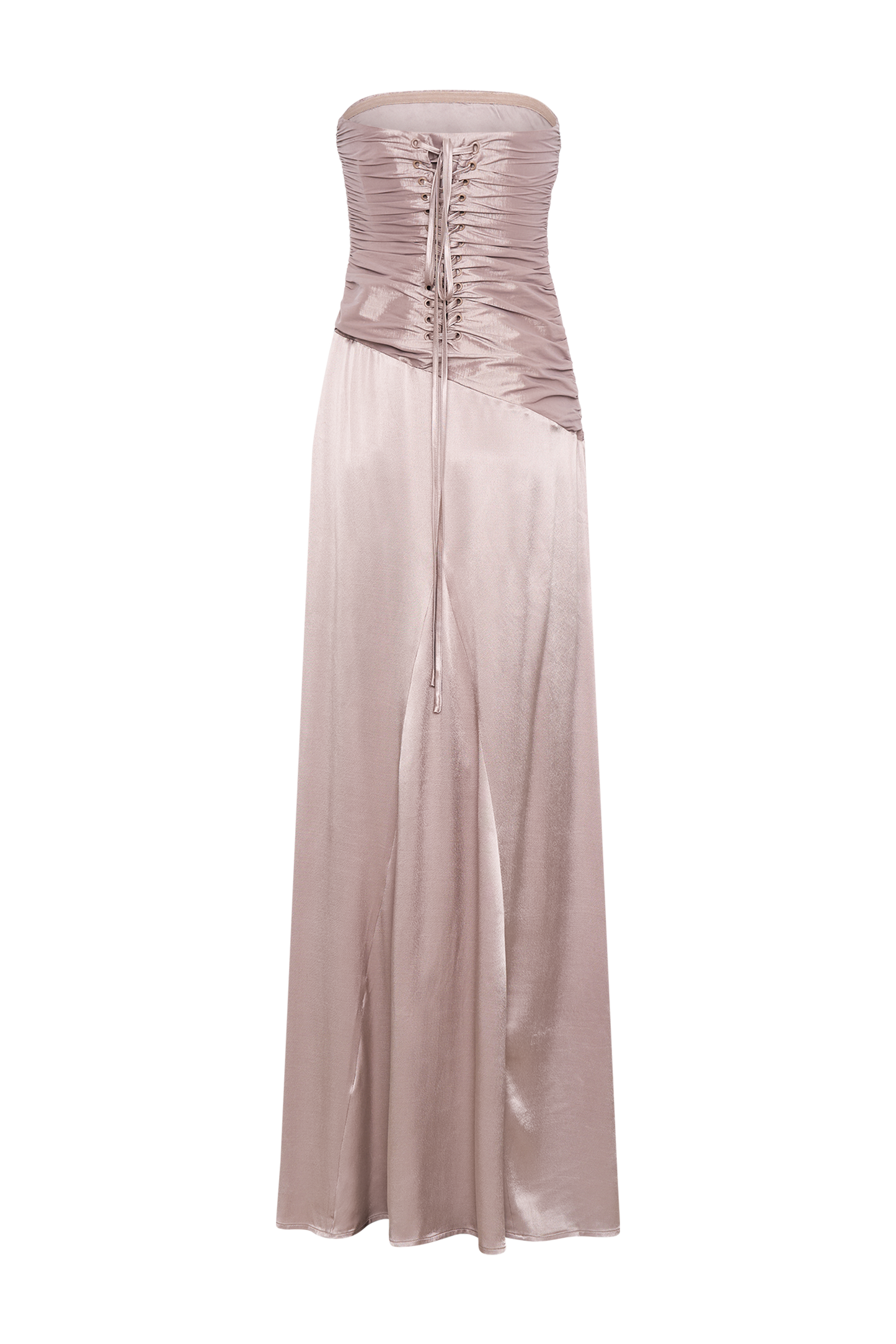 ROF Serena Straplez Tafta Maxi Elbise - Bronz Taupe