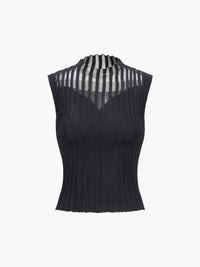 Pileli Triko Yelek Siyah Slim Fit