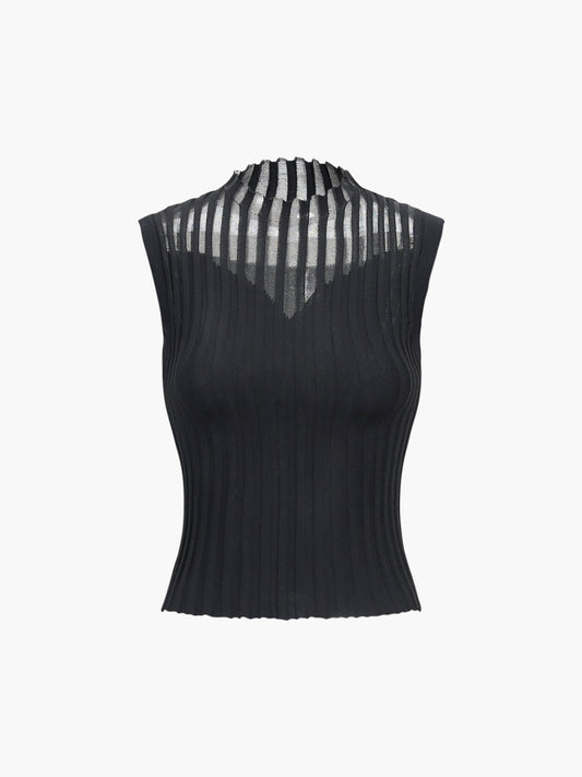 Pileli Triko Yelek Siyah Slim Fit