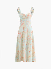 Monet Garden Çiçekli Midi Elbise Kolsuz Düğümlü Multicolor