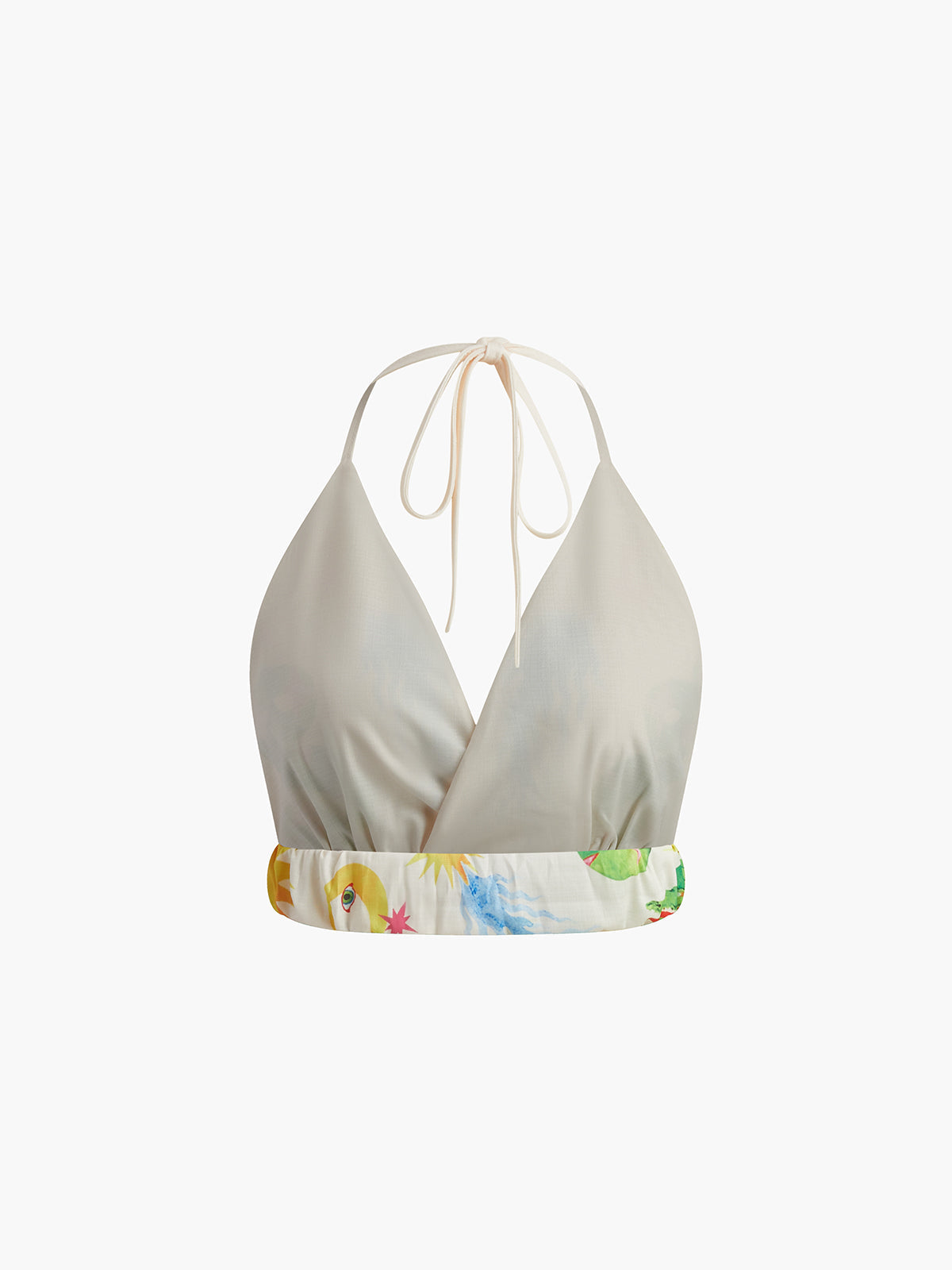 Baskılı Halter Pantolon Takımı Ekru Yeşil Sırt Dekolteli