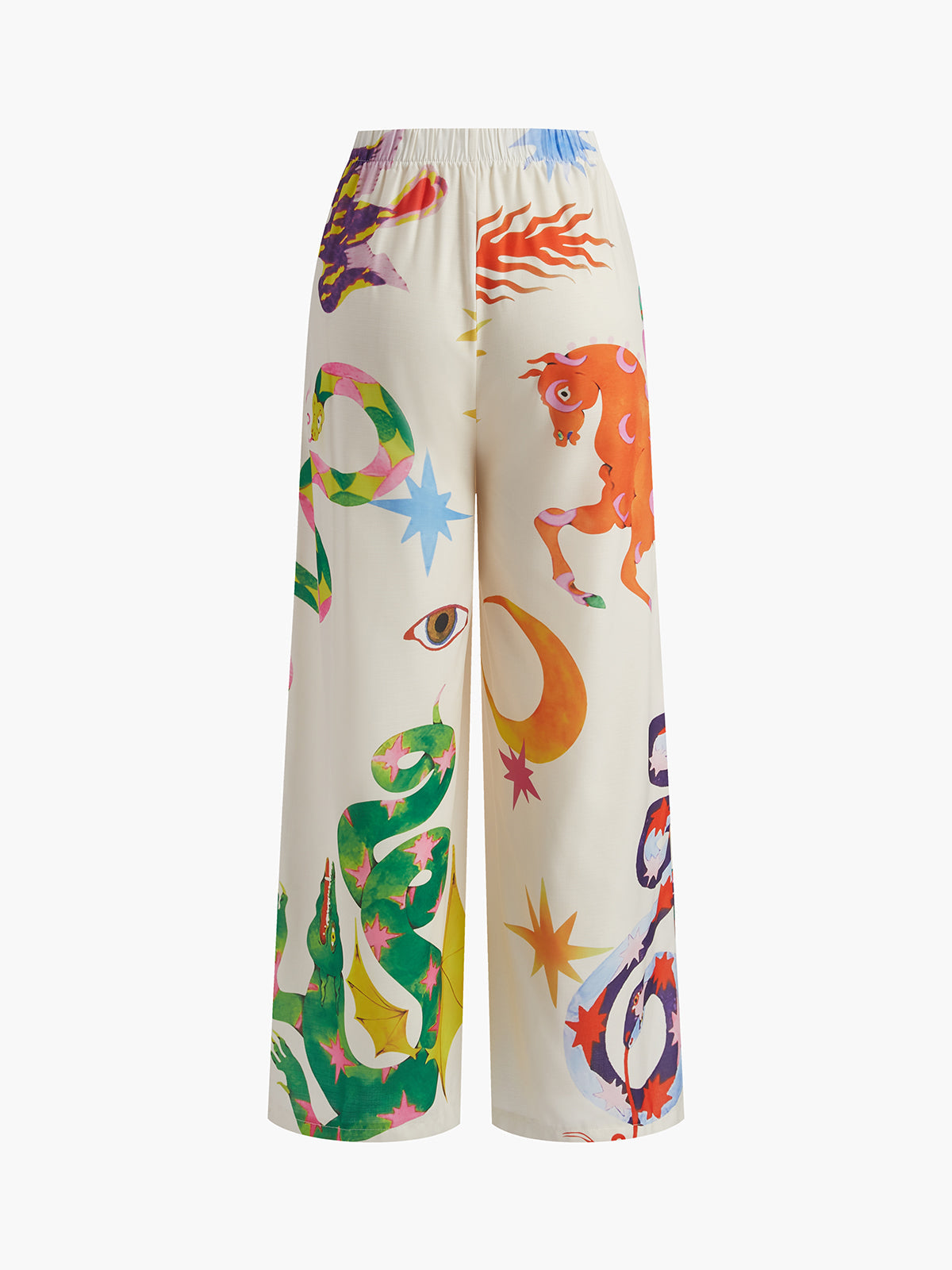 Baskılı Halter Pantolon Takımı Ekru Yeşil Sırt Dekolteli