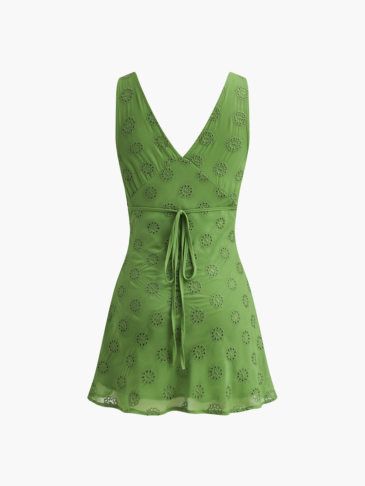 Pamuk Karışımlı V Yaka Kısa Elbise Yeşil Çiçekli