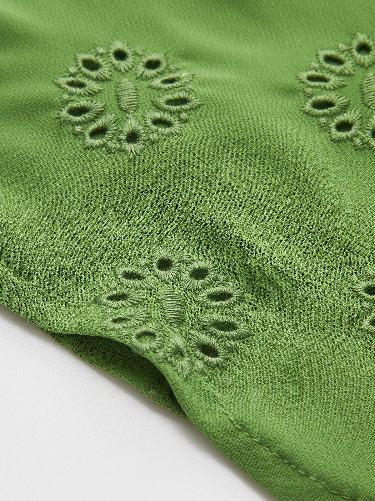 Pamuk Karışımlı V Yaka Kısa Elbise Yeşil Çiçekli