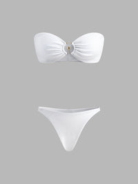 Halka Kesimli Bikini Takımı Beyaz Çıkarılabilir Pedli