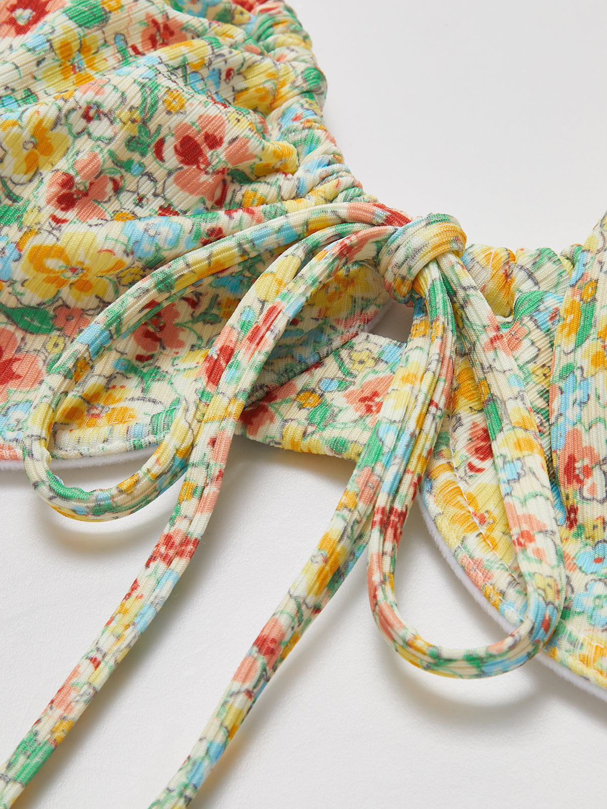 Çiçek Desenli Önden Bağlamalı Bikini Takımı Sarı Yeşil