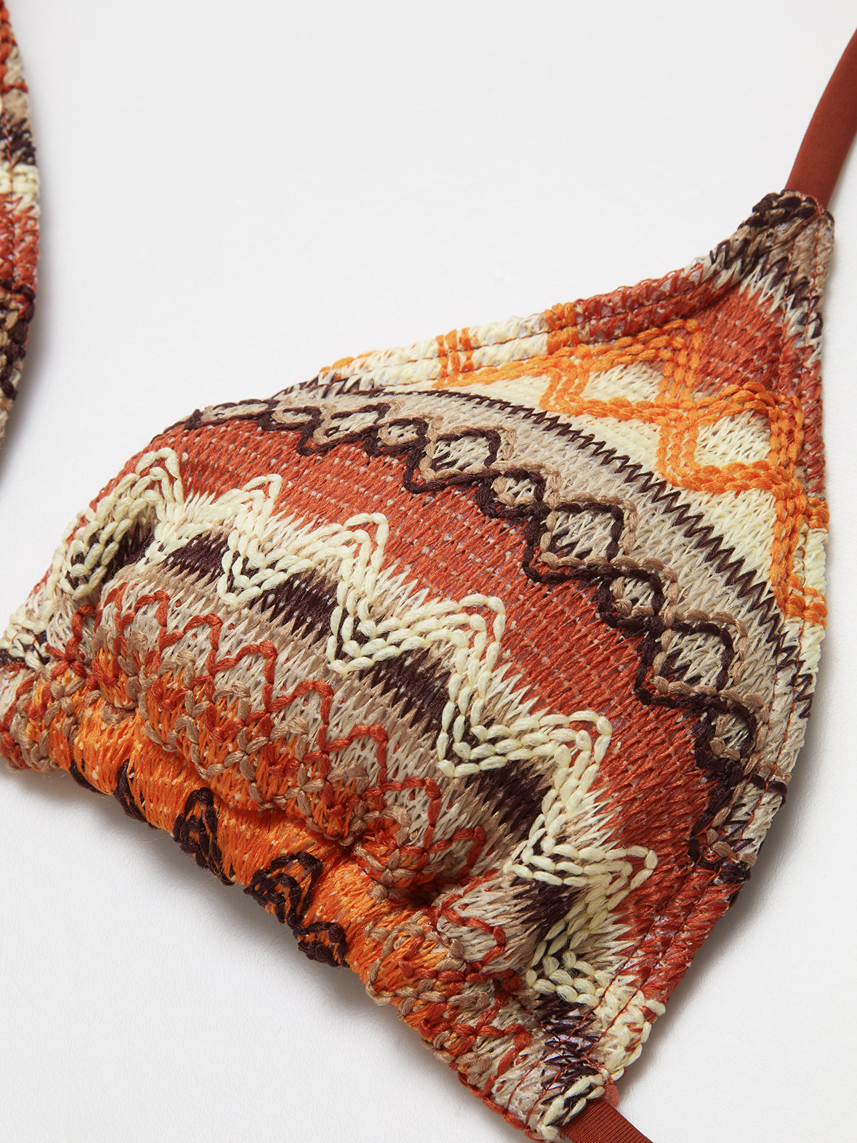 Halter Üçgen Örgü Bikini Takımı Kahverengi Çıkarılabilir Pedli