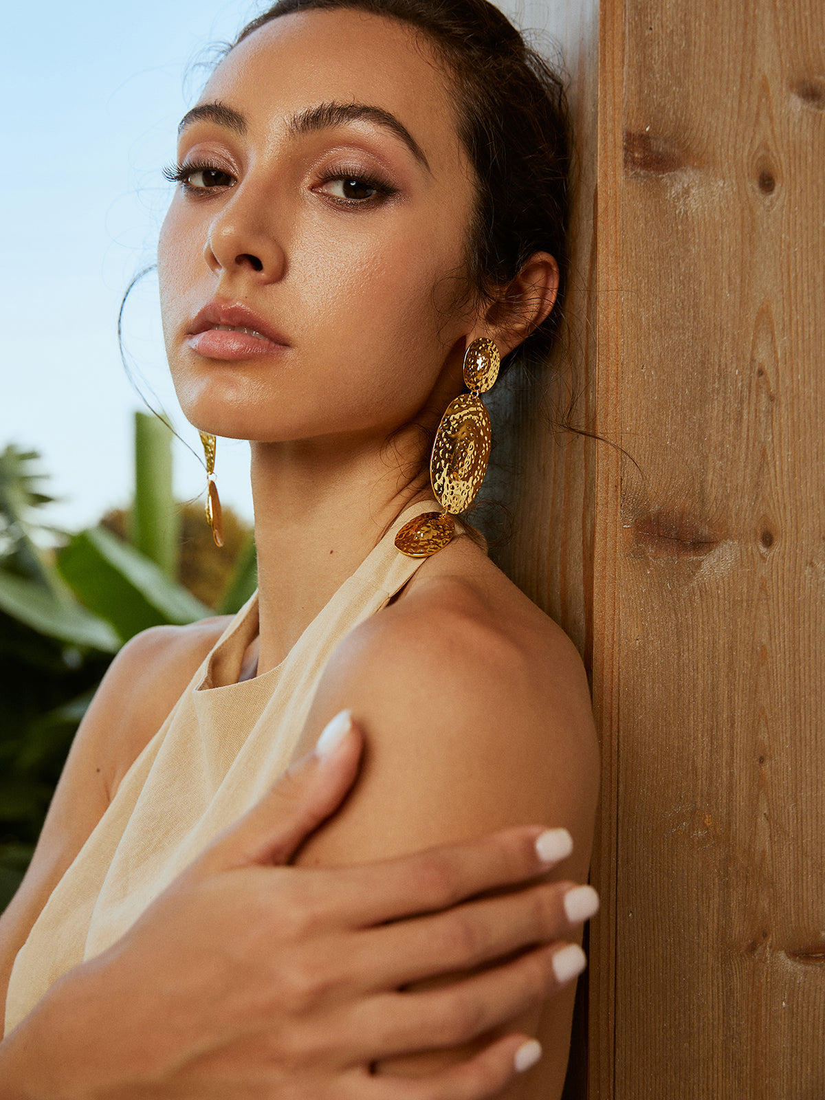 Altın Çağlayan Dokulu Küpe Büyük Boy Sarkıt Model