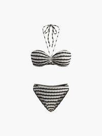 Çizgili Halter Çıkarılabilir Pedli Bikini Takımı Siyah Beyaz