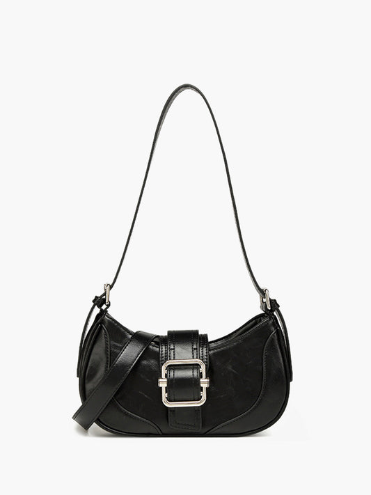 Şık Retro Koltuk Altı Çantası Siyah Deri