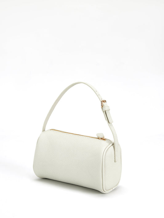Mini El Çantası Ekru Altın Detaylı Suni Deri