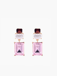 Geometrik Rhinestone Damla Küpe Pembe Bordo Ziron Taşlı