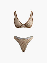 Ekose Bikini Takımı Açık Kahverengi Çıkarılabilir Pedli
