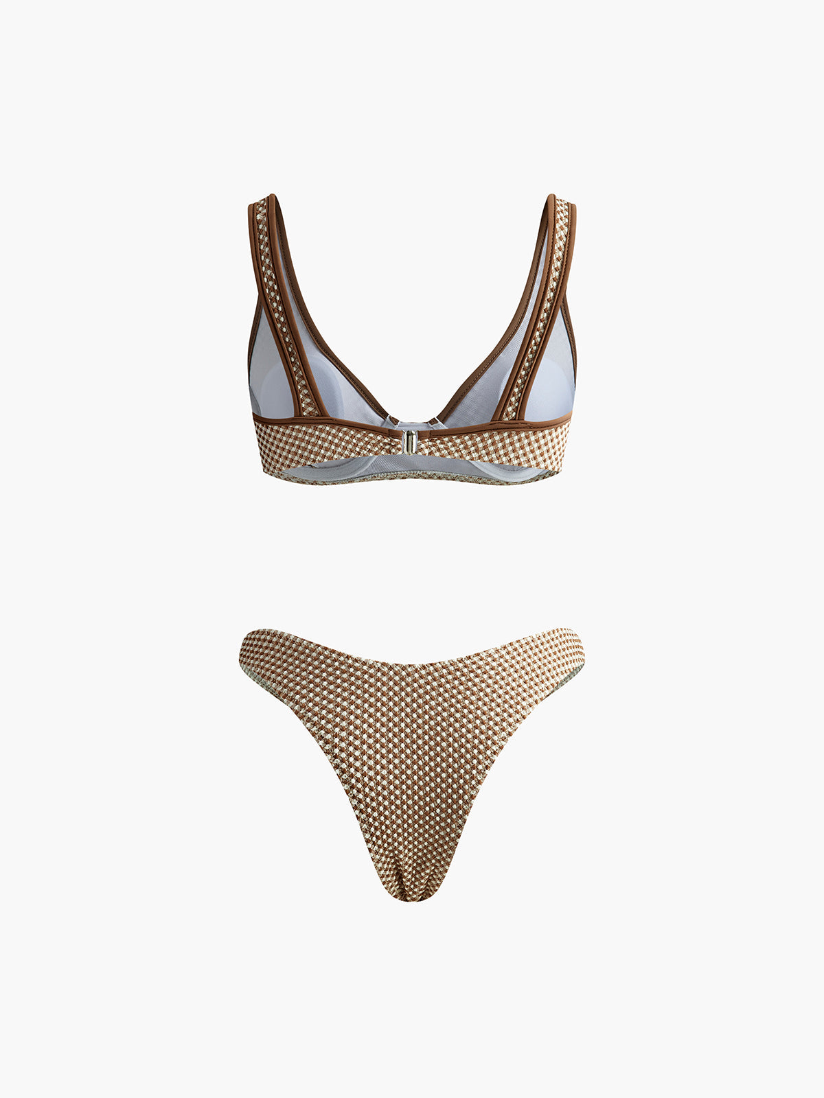 Ekose Bikini Takımı Açık Kahverengi Çıkarılabilir Pedli