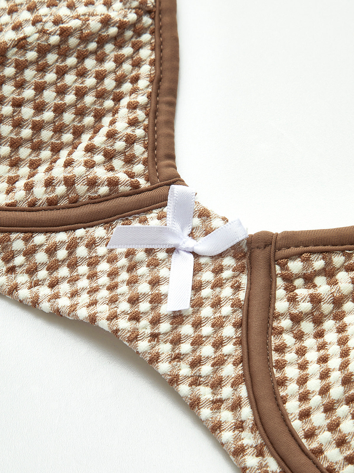 Ekose Bikini Takımı Açık Kahverengi Çıkarılabilir Pedli