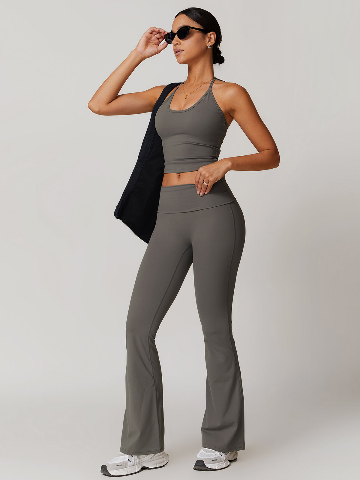 Bağcıklı Aktif Spor Takımı Gri Yüksek Esneme