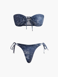 Vintage Straplez Bikini Takımı Lacivert Çıkarılabilir Pedli