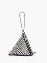 Rhinestone Üçgen Mini Çanta Gümüş Taşlı