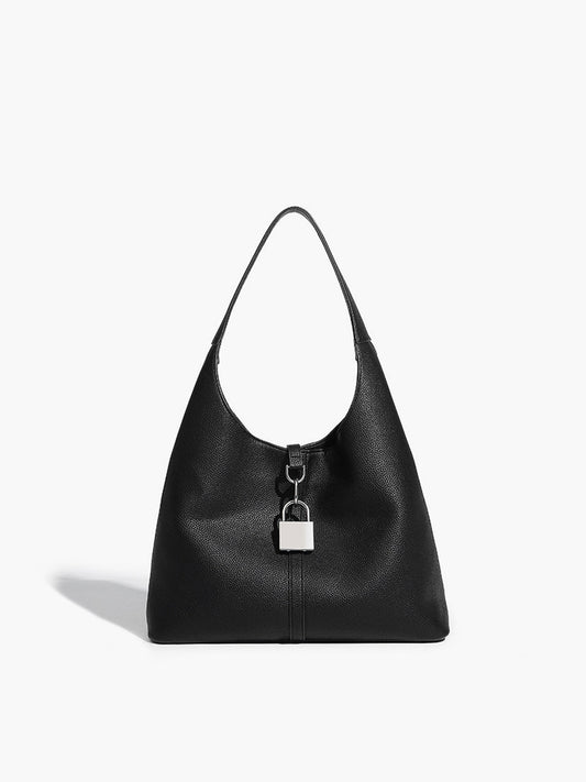 Hobo Kilitli Tote Çanta Siyah Çok Yönlü