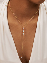 Rhinestone Lariat Damla Kolye Altın Titanyum Çelik