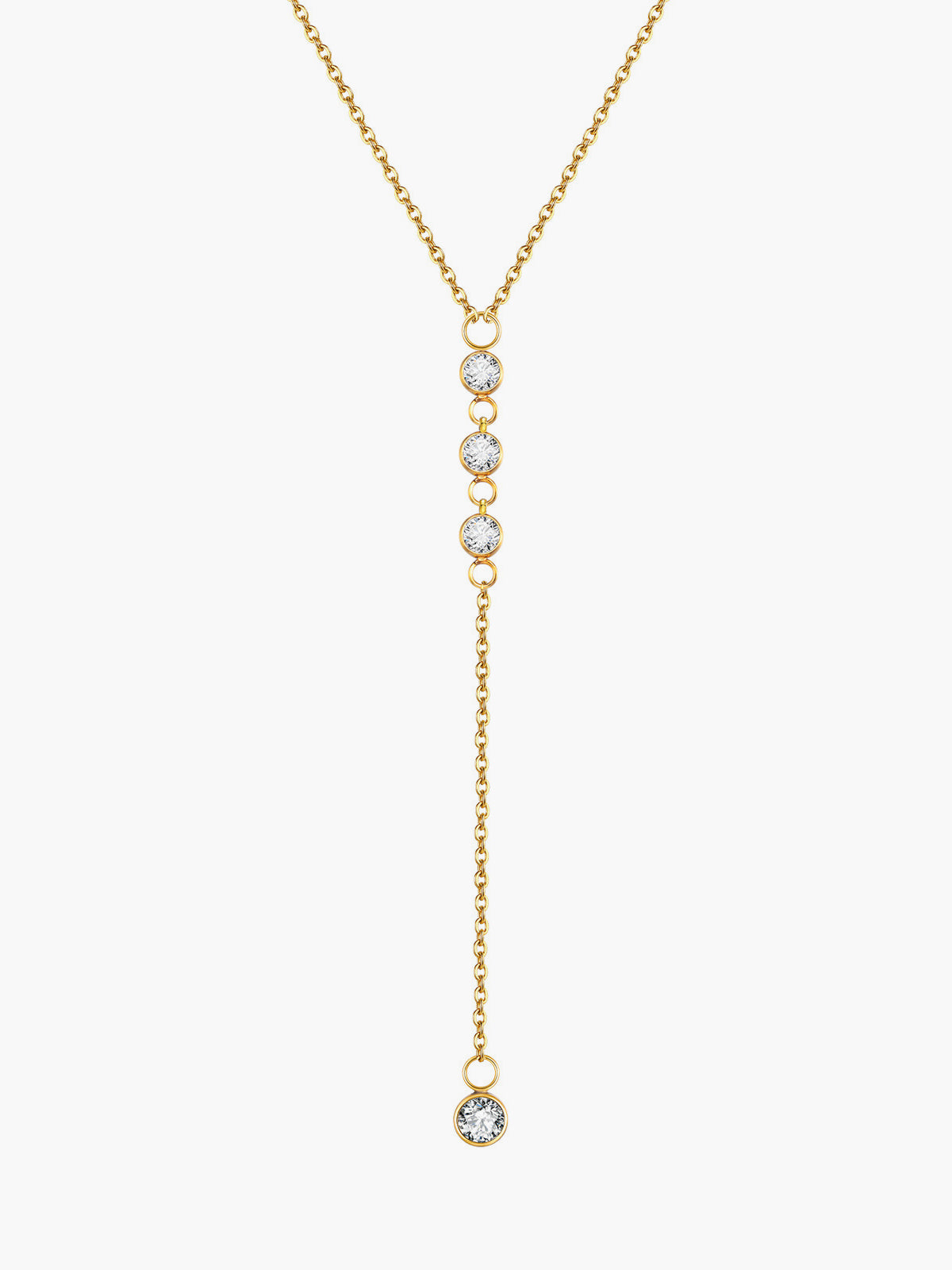 Rhinestone Lariat Damla Kolye Altın Titanyum Çelik