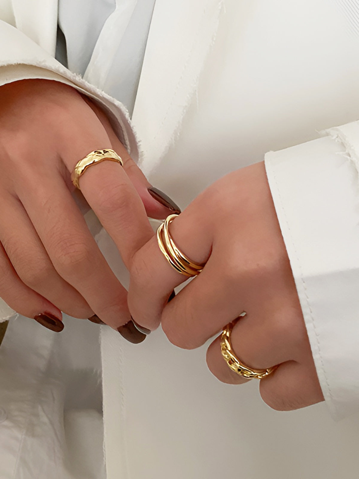 3 Adet Altın Tünel Bükümlü Çember Yüzük Set