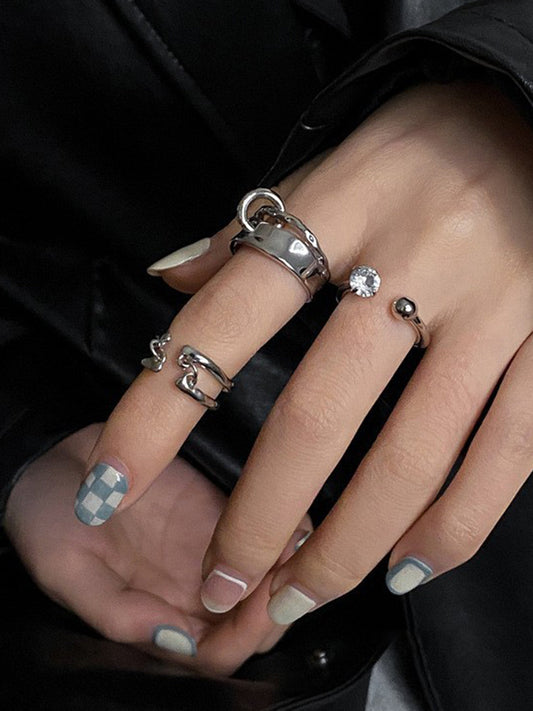 3'lü Açık Halka Yüzük Gümüş Alaşım Minimalist