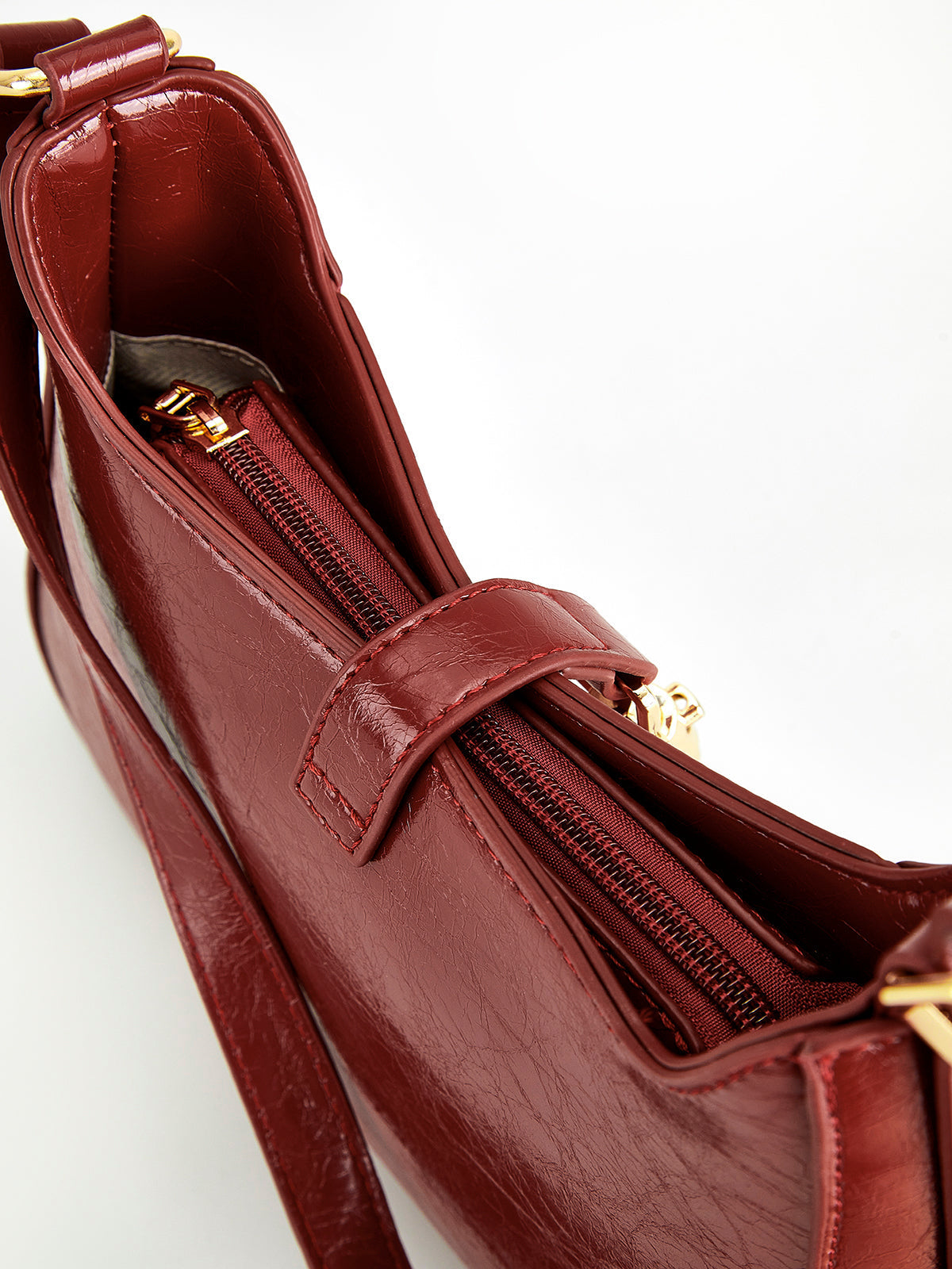 Mıknatıs Kapatmalı Fermuarlı Omuz Çantası Bordo