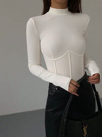 Balıkçı Yaka Nervürlü Bluz Uzun Kol Slim Fit