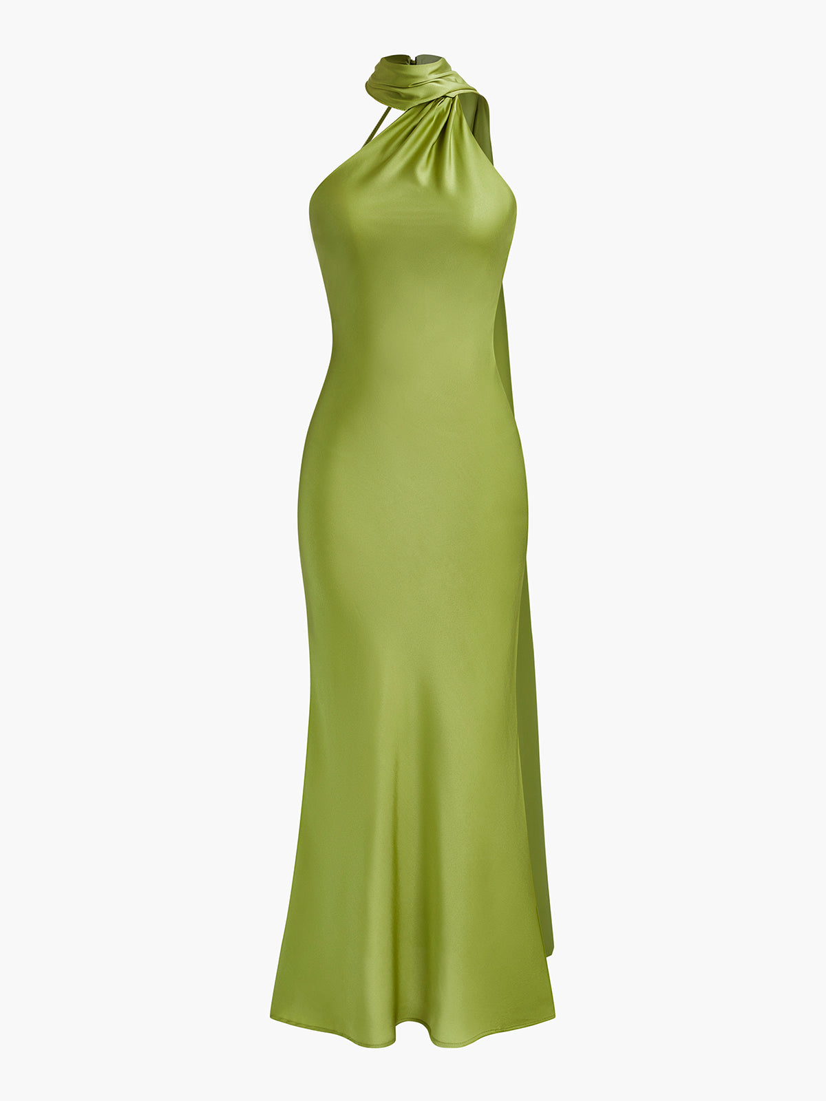 Sırtı Açık Saten Halter Abiye Elbise Yeşil